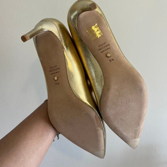 Stuart Weitzman Leather Metallic Gold Pumps 9.5 - Picture 2 of 9